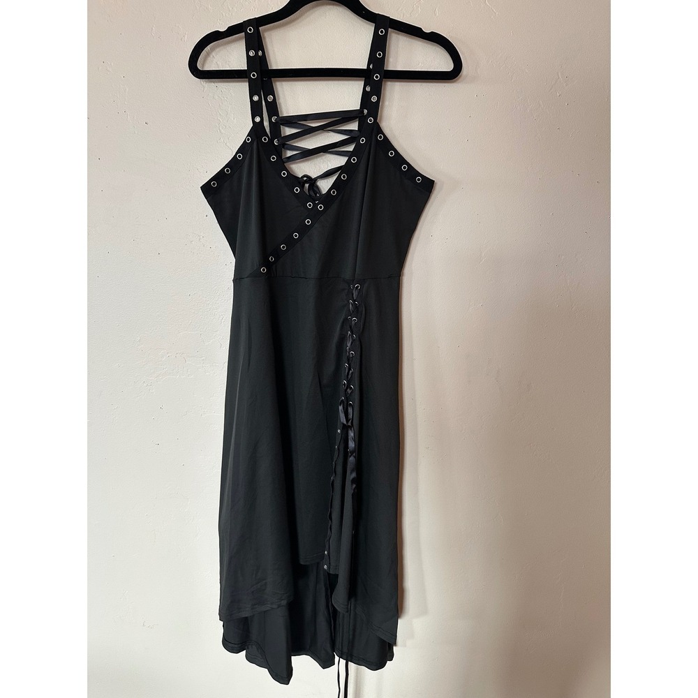 Dressfo Black Gothic Lace Up High Low Dress Grommet Straps size 10Punk alt.